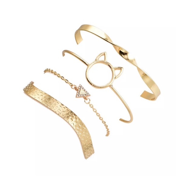 4 Piece Cat Ear Rhinestone Bangle Bracelet Set - Picture 2 of 3